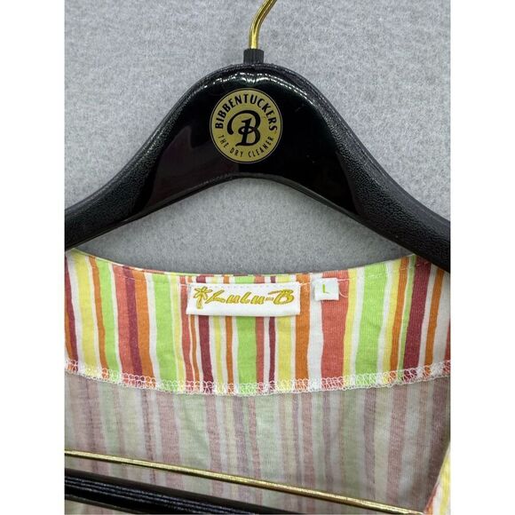 Lulu-B Womens Multicolor Striped V-Neck Button Down Cotton Blouse Size Large - Picture 2 of 7